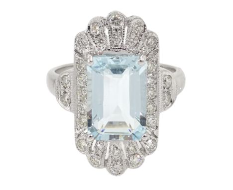 18ct white gold aquamarine and diamond dress ring, stamped 750, aquamarine 2.5 carat