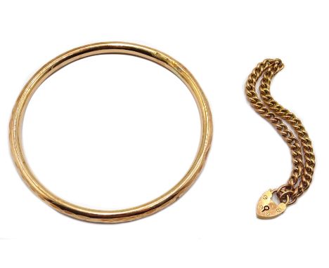Gold heart locket bracelet, stamped 9c and rose gold bangle hallmarked 9ct Condition Report Approx 11.5gm