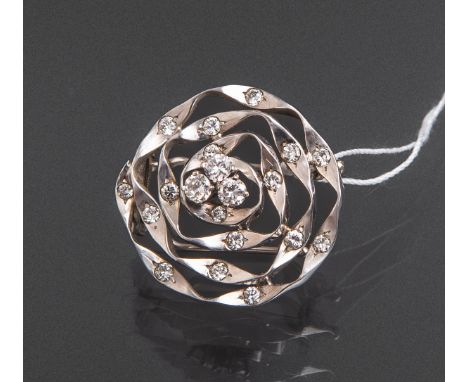 Brosche mit Diamantbesatz 750 WG, spiralförmig, besetzt m. Diamanten im Brillantschliffvon zus. ca. 0.72 ct/vs/H-I, Dm. ca. 2
