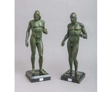 Nachbildungen der Riace-Krieger, Kaltgussbronze, Lim. Aufl. No. 204/999 (Zertifikatanbei), Gr. ca. H: 50 cm (m. Marmor-Sockel