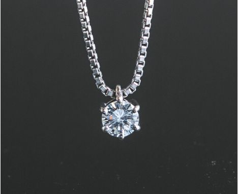 Feines Collier 750 WG, Venezianerkette m. 1 Anhänger, besetzt m. 1 Diamant imBrillantschliff von ca. 0.3 ct/vs2-si1/H-I, L. K
