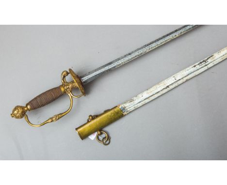 Eleganter Galanteriedegen (wohl Frankreich, 18. Jh.), zweischneidige Klinge, teils m.feinen Gravuren, Messinggefäß, Bügel u. 
