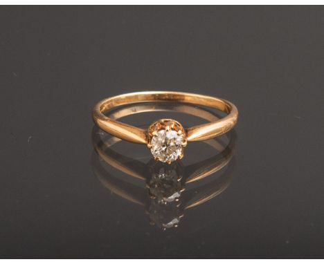 Damen-Solitärring 585 GG, besetzt m. 1 Diamant im Old European Cut von ca. 0.25 ct/si/J,gestempelt: Feingehalt Ringgröße: 58,