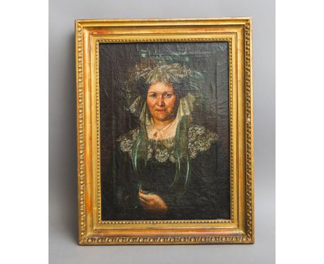 Gebhardt, Johann Andreas (1798 - 1871) zugeschrieben, Porträt einer Dame (1832), Öl/Lw.,aufwendig gemalte Spitzenhaube m. pas