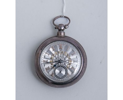 Taschenuhr mit Schlüsselaufzug 925 Silber (England), silbernes Zifferblatt m. röm. Ziffernin Gold, kl. Sekunde, Gehäuse Silbe