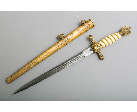 Marinedolch für Offiziere (Drittes Reich), d. Klinge beidseitig m. maritimer Ätzung,Herst. Original Eickhorn Solingen, Griffs