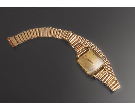 Rila - Armbanduhr 750 GG (Art déco), goldf. Zifferblatt m. röm. Ziffern u. Indizes, ca. 26x 26 mm, Handaufzug, rs. gestempelt