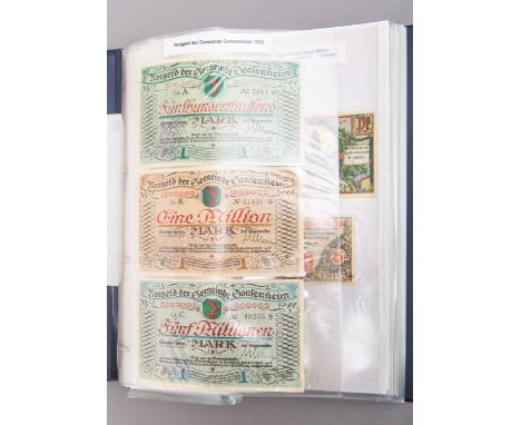 Konvolut von alten Geldscheinen, bestehend aus u. a.: Notgeld d. Gemeinde Gonsenheim (3x500.000, 2x 1 Mio. u. 2x 5. Mio. Mark