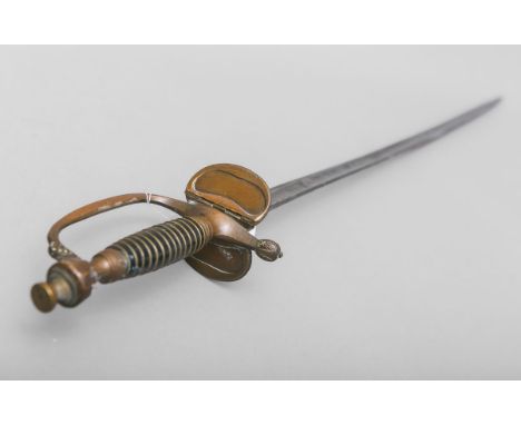 Stichdegen (19. Jh.), einschneidige Klinge, m. Klappscharnier aus Messing, schwarzer Griffm. Messingdrahtwicklung, Gr. ca. L: