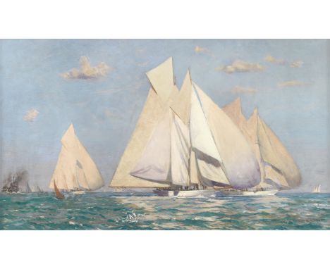 Norman Wilkinson (British, 1878-1971)Yacht racing, Cowes signed 'NORMAN WilkiNSON' (lower right)oil on board41.2 x 71.1cm (16