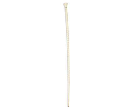 A carved whalebone walking stick, English,  mid 19th century,with faceted handle, inset baleen ring and twist carve stem 95cm