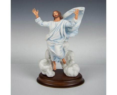 Hand crafted and hand painted figure of Jesus rising from the clouds. Franklin Mint backstamp. This item has a base included: