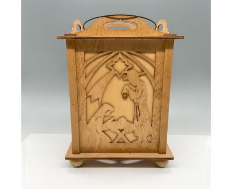 Charming wooden lantern with two different scenes on either side and designed to be illuminated with tea lights from within. 