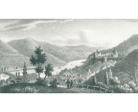 Graimberg,K.v.: Sammlung Heidelberger Ansichten (Rückentitel. Mannheim, Schlicht um 1825). Qu.Kl.8°. 2 Bl. lithogr. Text ("Pr