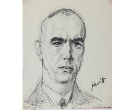 Stumpp, Emil: (1886 Neckarzimmern - Stuhm 1941). Saladin Schmitt. Schulterstück. Dreiviertelprofil. Kohlezeichnung auf transp