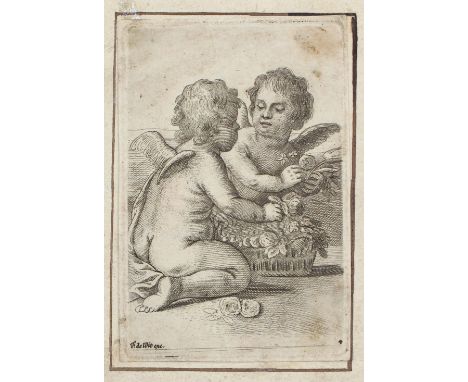 Avont, Pieter van: (1600 Mecheln - Deurne (Antwerpen) 1652). Zwei Putti mit Blumenkorb. Bl. 4 aus einer Folge von 24 mit Putt
