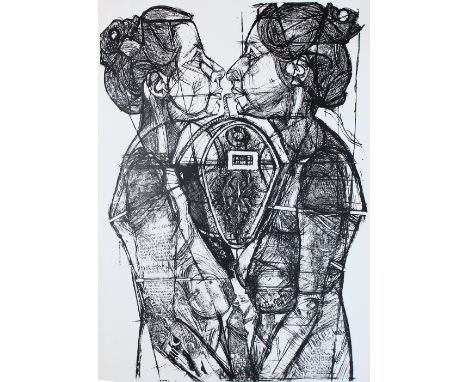 Wallner, Arnulf: (1936 Bamberg - Würzburg 1975). Huldigung an Paul Celan. Serigraphie in Schwarz u. Grau, 1971. 80 x 57 cm, B