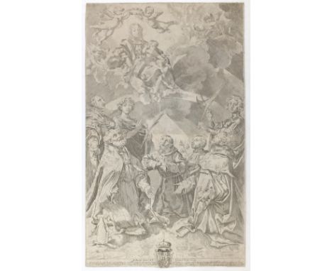 Torri, Flaminio: (1621 Bologna - Modena 1661). Thronende Madonna mit den Stadtheiligen Bolognas: Hl. Ignatius von Loyola, Hl.