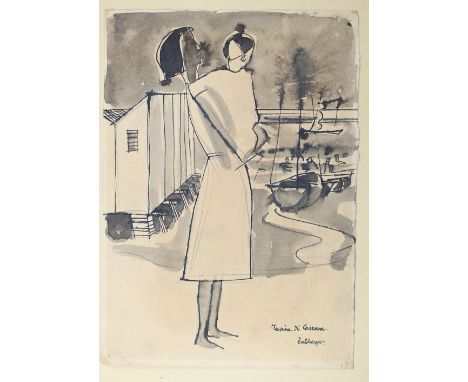 Babberger, August: (1885 Hausen im Wiesenthal - Altdorf CH 1936). Marina di Carrara. Bleistift u. Aquarell a. Papier, ca. 35 