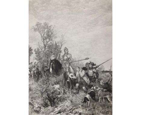 Jahnke,K.: "Das Verhör". Radierung v. K.Jahnke n. W.v.Diez bei Wetteroth, Mchn. 1886. 68 x 49,5, Blgr. 82 x 59 cm. Mit den Na
