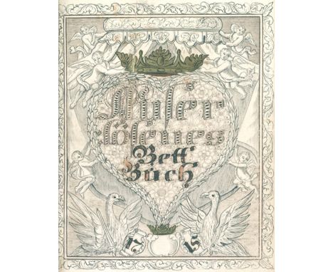 Bett Buch, Auserlösenes.: Deutsche Handschrift auf Papier, 1715. 18,5 x 15 cm. Mit 6 figural u. ornamental ausgemalten Titeln