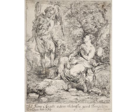 Deyster, Lodewyck de: (um 1656 Brüssel 1711). Ein Engel befiehlt Hagar Ismael zur Welt zu bringen. Aus der Folge von 3 Bl. zu