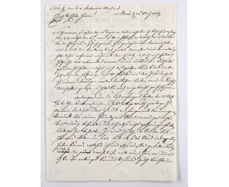 Aarau.: 2 Geschäftsbriefe - Brief des Tuchehändlers Johann Heinrich Huntzigker (Dragonermajor) an die Gebrüder Daniel und Amb
