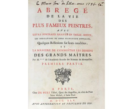 (Dezallier D'Argenville,A.-J.).: Abrege de la vie des plus fameux peintres. Bde. 1-2 (v.3). Paris, De Bure 1745. 4°. Mit gest