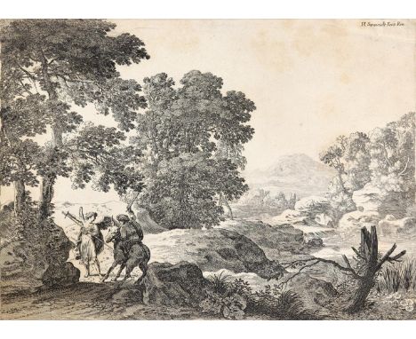 Swanevelt, Herman van: (um 1600 Woerden - Paris 1655). Bileam u. der Esel mit dem Engel. Radierung auf Bütten mit WZ. Blgr. 2