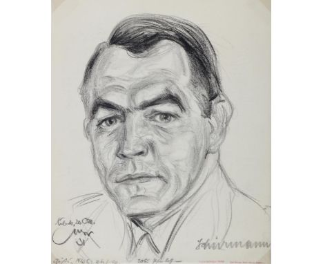 Stumpp, Emil: (1886 Neckarzimmern - Stuhm 1941). Paul Schürmann. Kopfbild. Kohlezeichnung auf transparentem Zeichenpapier, 19