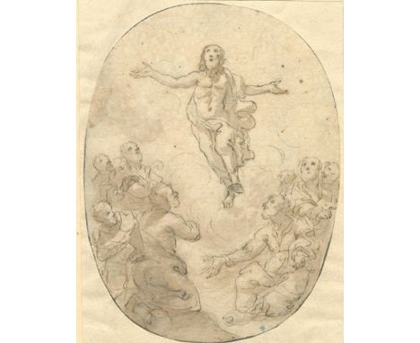 Unbekannter Künstler: (17.-18. Jh.). Christi Himmelfahrt. Der zuvor Gekreuzigte in den Wolken, den Blick nach oben gerichtet,