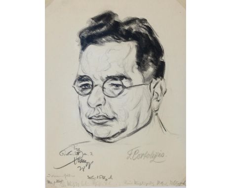 Stumpp, Emil: (1886 Neckarzimmern - Stuhm 1941). Fritz Cortolezis. Kopfbild. Dreiviertelprofil  von links. Kohlezeichnung auf
