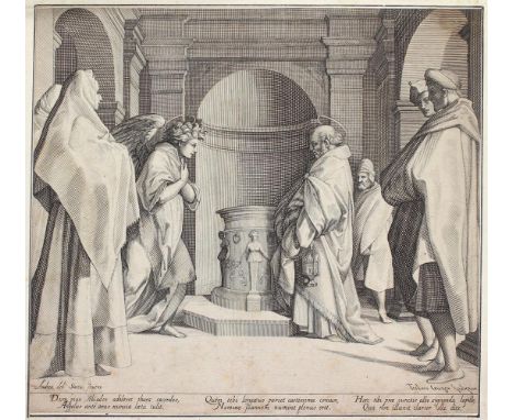 Crüger, Theodor (oder Dietrich Krüger,: 1575 Hamburg - Rom 1624 od. 1650). Der Erzengel Gabriel verkündet Zacharias die Gebur