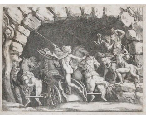 Bartoli, Pietro Santi: (1635 Perugia - Rom 1700). Pluto auf seinem Wagen am Eingang zur Unterwelt, re. Zerberus u. die drei G