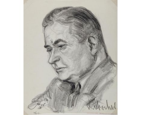 Stumpp, Emil: (1886 Neckarzimmern - Stuhm 1941). Otto Liebscher vermutlich. Kohlezeichnung auf transparentem Zeichenpapier, 1