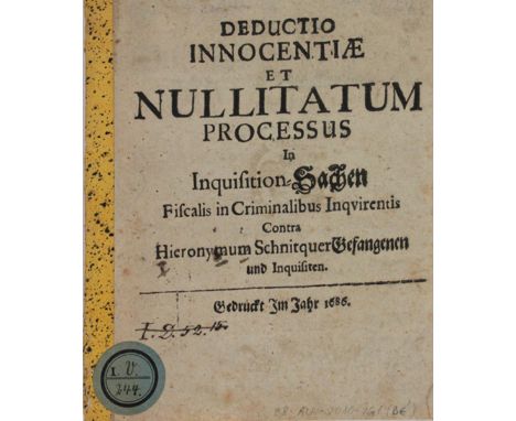 Deductio innocentiae: et nullitatum processus in Inquisition-Sachen fiscalis in criminalibus inquirentis contra Hieronymum Sc