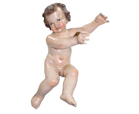 Barocker Putto: wohl süddeutsch o. alpenländisch 18.Jh. Holz geschnitzt mit Farbfassung. 33 cm. Schöner Zust.   R