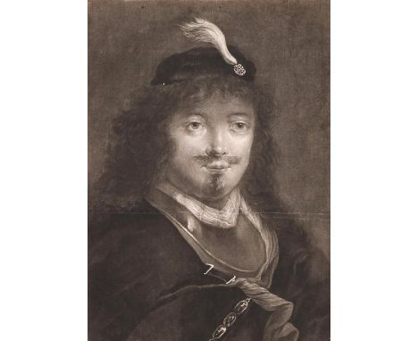 Haid, Johann Elias: (1739 Augsburg 1809). Portrait eines Mannes mit gefederter Kappe (Selbstbildnis Rembrandts?). Mezzotinto 