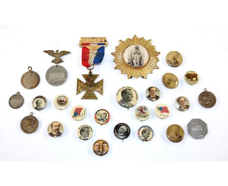 USA Wahlmemorabilien.: 21 frühe Pins, Anstecker zu US-Wahlen bzw. Präsidentschaftskanditaten. u.a. William J.Bryan, First vot