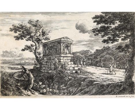 Swanevelt, Herman van: (um 1600 Woerden - Paris 1655). Landschaft mit einem antiken Sarkophag. Radierung auf Bütten mit WZ. P