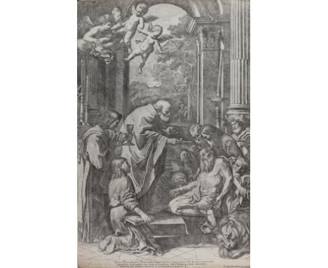 Testa, Giovanni Cesare: (1630 Rom 1655). Die Kommunion des Hl. Hieronymus. Radierung auf Bütten n. Domenechino bei G.C.Testa.