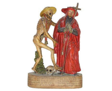 Zizenhausen Tod zum Kardinal: Anton Sohn (1769-1840). Terrakotta, aus dem Totentanz, farbig gefasst u. mit bedrucktem Zettel 