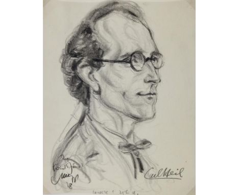 Stumpp, Emil: (1886 Neckarzimmern - Stuhm 1941). Carl Heil. Büste. Dreiviertelprofil von rechts. Kohlezeichnung auf transpare