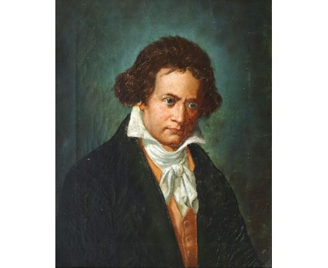 Portrait: Ludwig van Beethoven. Öl auf Lwd., 2. Hälfte 19. Jh. , ca. 45 x 37 cm. Gerahmt. - Spannungsabdrücke a. d. Lwd., lei