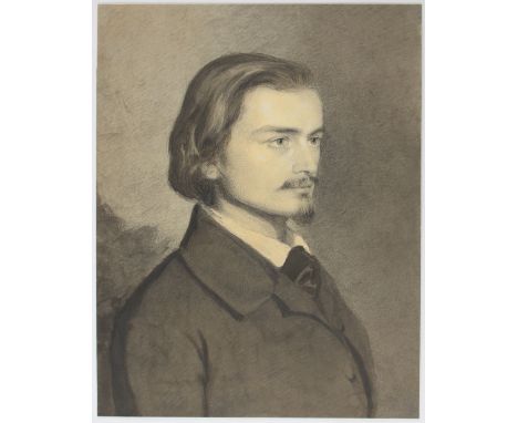 Unbekannter Künstler: (19. Jh.). Portrait des Karl Stahl. Dreiviertelprofil von rechts. Brustbild. Bleistift u. lav. Tuschzei