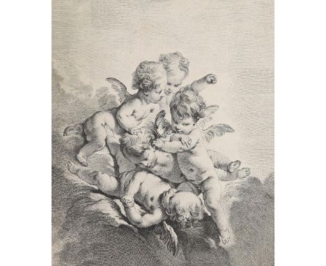 Amoretten und Kinder.: Les Amours Folâtres. Herumtollende Eroten. Radierung auf Bütten v. Aveline n. F.Boucher bei Daullé, Pa