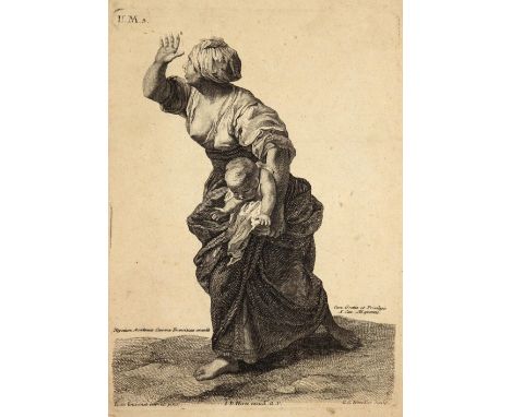 Winckler, Georg Gottfried: (ca. 1710-86). Eine stehende Frau mit rechter entblößter Brust wurde beim Stillen ihres Kindes ges