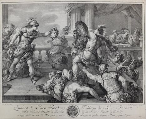 Beauvarlet, Jacques Firmin: (1731 Abbeville - Paris 1797). Perseus zeigt König Phineus und seinen Gefährten, die seine Hochze