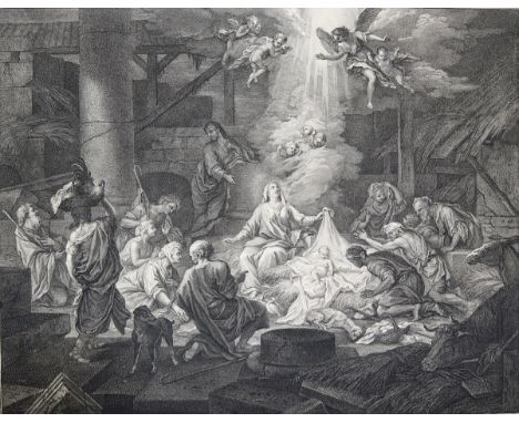 Audran, Jean: (1667 Lyon - Paris 1756). Anbetung der Hirten u. Verkündigung des Engels "Fürchtet euch nicht....". Kupferstich