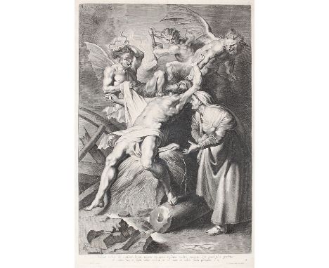 Vorsterman, Lucas d.Ä.: (1595 Antwerpen 1675). Hiob auf dem Misthaufen von Teufeln u. seinem Weib geplagt. Kupferstich auf Bü
